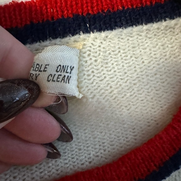 60s Tennis Trophy Preppy Vintage Cream Zip Up Cardigan Red & Blue Sportswear - Picture 6 of 13